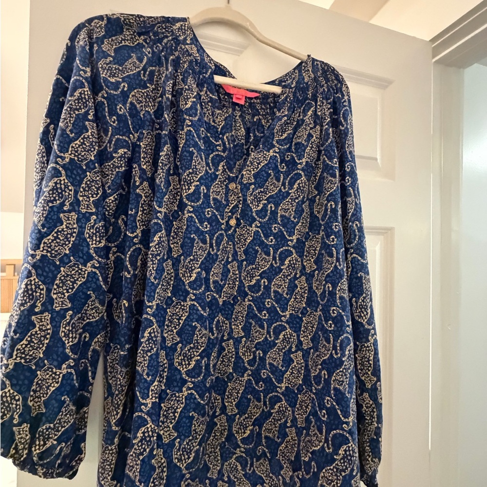 Lilly Pulitzer Blue Animal Print Blouse